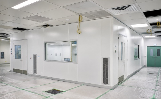 Cleanroom maintenance access with HVAC FFU ceiling grid pass box cleanroom door and modular wall panel coordination after installation